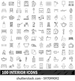 100 interior icons set in outline style for any design vector illustration