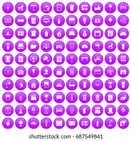 100 interior icons set in purple circle isolated on white vector illustration