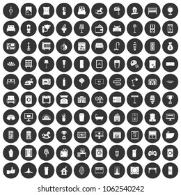 100 interior icons set in simple style white on black circle color isolated on white background vector illustration