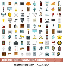 100 interior mastery icons set in flat style for any design vector illustration