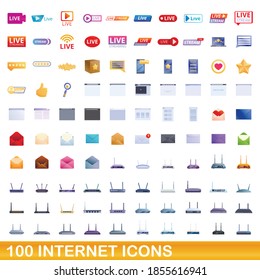 100 internet icons set. Cartoon illustration of 100 internet icons vector set isolated on white background