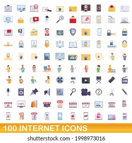 100 iconos de Internet. Ilustración de dibujos animados de 100 iconos de internet conjunto de vectores aislados en fondo blanco