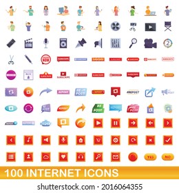 100 internet icons set. Cartoon illustration of 100 internet icons vector set isolated on white background