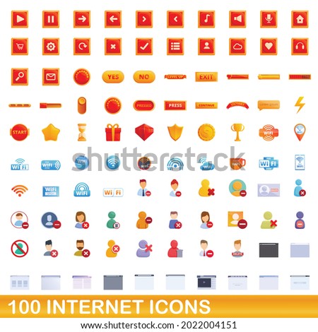 100 internet icons set. Cartoon illustration of 100 internet icons vector set isolated on white background