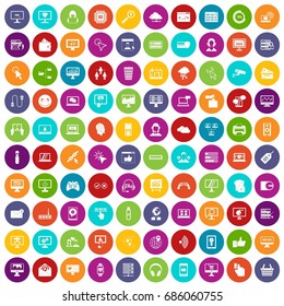 100 internet icons set in different colors circle isolated vector illustration