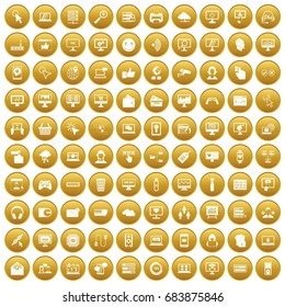 100 internet icons set gold