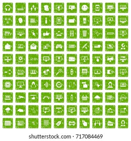 100 internet icons set in grunge style green color isolated on white background vector illustration