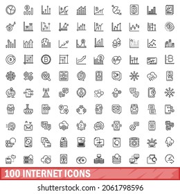 100 internet icons set. Outline illustration of 100 internet icons vector set isolated on white background
