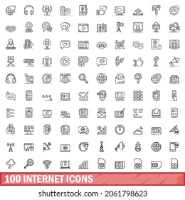 100 iconos de Internet. Ilustración de esquema de 100 iconos de Internet conjunto de vectores aislados en fondo blanco