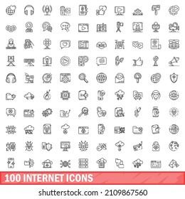 100 internet icons set. Outline illustration of 100 internet icons vector set isolated on white background