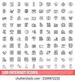 100 iconos de Internet. Ilustración de esquema de 100 iconos de Internet conjunto de vectores aislados en fondo blanco