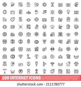 100 internet icons set. Outline illustration of 100 internet icons vector set isolated on white background