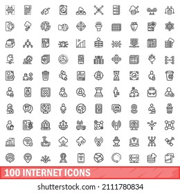 100 internet icons set. Outline illustration of 100 internet icons vector set isolated on white background