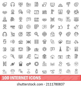 100 internet icons set. Outline illustration of 100 internet icons vector set isolated on white background