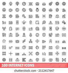 100 internet icons set. Outline illustration of 100 internet icons vector set isolated on white background