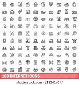 100 internet icons set. Outline illustration of 100 internet icons vector set isolated on white background