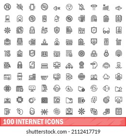 100 internet icons set. Outline illustration of 100 internet icons vector set isolated on white background