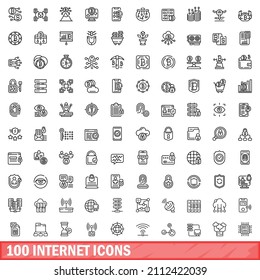 100 internet icons set. Outline illustration of 100 internet icons vector set isolated on white background