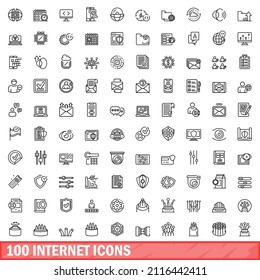 100 internet icons set. Outline illustration of 100 internet icons vector set isolated on white background