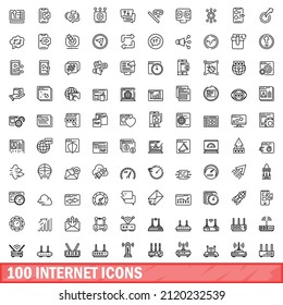 100 internet icons set. Outline illustration of 100 internet icons vector set isolated on white background