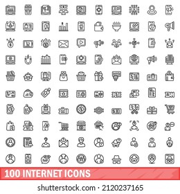 100 iconos de Internet. Ilustración de esquema de 100 iconos de Internet conjunto de vectores aislados en fondo blanco