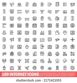 100 internet icons set. Outline illustration of 100 internet icons vector set isolated on white background
