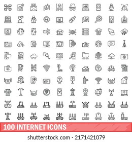 100 internet icons set. Outline illustration of 100 internet icons vector set isolated on white background