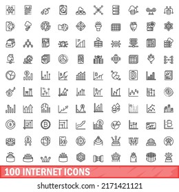 100 Internetsymbole Set. Outline-Illustration von 100 Internet-Symbolen, Vektorset einzeln auf weißem Hintergrund