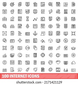 100 internet icons set. Outline illustration of 100 internet icons vector set isolated on white background