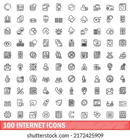 100 iconos de Internet. Ilustración de esquema de 100 iconos de Internet conjunto de vectores aislados en fondo blanco