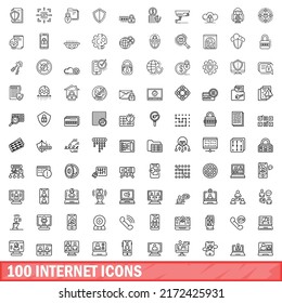 100 internet icons set. Outline illustration of 100 internet icons vector set isolated on white background