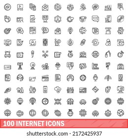 100 internet icons set. Outline illustration of 100 internet icons vector set isolated on white background
