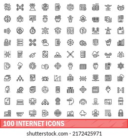 100 iconos de Internet. Ilustración de esquema de 100 iconos de Internet conjunto de vectores aislados en fondo blanco