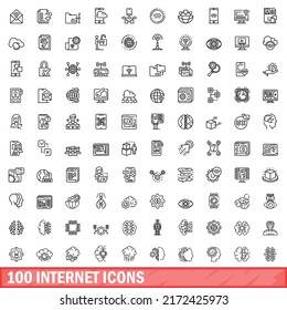 100 internet icons set. Outline illustration of 100 internet icons vector set isolated on white background