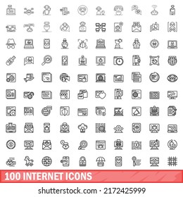 100 internet icons set. Outline illustration of 100 internet icons vector set isolated on white background