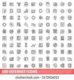 100 iconos de Internet. Ilustración de esquema de 100 iconos de Internet conjunto de vectores aislados en fondo blanco