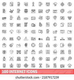 100 internet icons set. Outline illustration of 100 internet icons vector set isolated on white background
