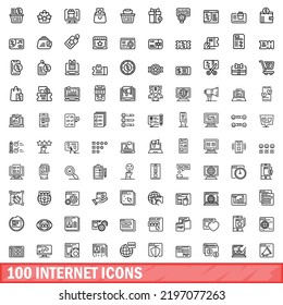 100 internet icons set. Outline illustration of 100 internet icons vector set isolated on white background