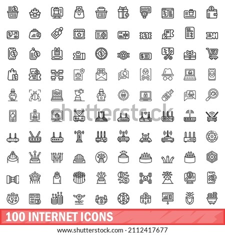 100 internet icons set. Outline illustration of 100 internet icons vector set isolated on white background