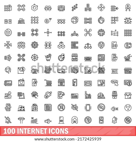 100 internet icons set. Outline illustration of 100 internet icons vector set isolated on white background