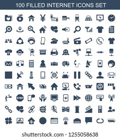 100 internet icons. Trendy internet icons white background. Included filled icons such as bus airoirt, reload replay, chat, phone cable, signal. internet icon for web and mobile.