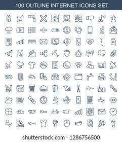 100 internet icons. Trendy internet icons white background. Included outline icons such as man, user search, news, hot dog, mouse, globe download. internet icon for web and mobile.