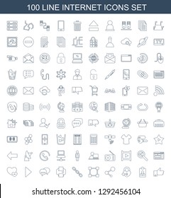 100 internet icons. Trendy internet icons white background. Included line icons such as thumb up, resume, heart lock, share, network connection. internet icon for web and mobile.