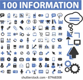 100 internet information icons, signs, vector