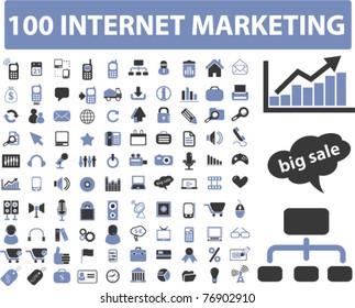 100 internet marketing icons, signs, vector illustrations