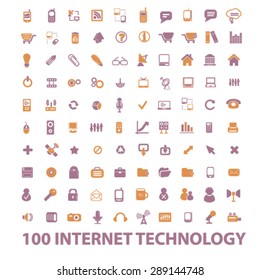100 Internettechnologie, einzelne Symbole, Illustrationen, Vektorgrafik