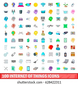 100 internet of things icons set in cartoon style for any design vector illustration