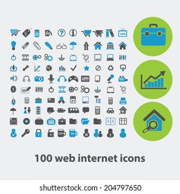 100 internet vector set of colorful flat icons, signs, design elements for mobile and web applications.