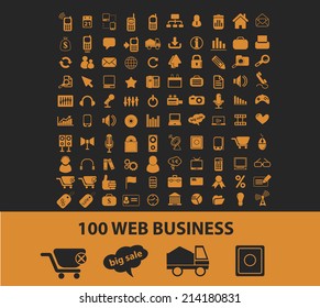 100 negocios web de internet aislados iconos, signos, vectores, ilustraciones, siluetas set, vector