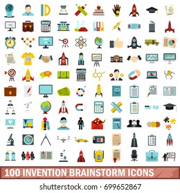 100 invention brainstorm icons set in flat style for any design vector illustration